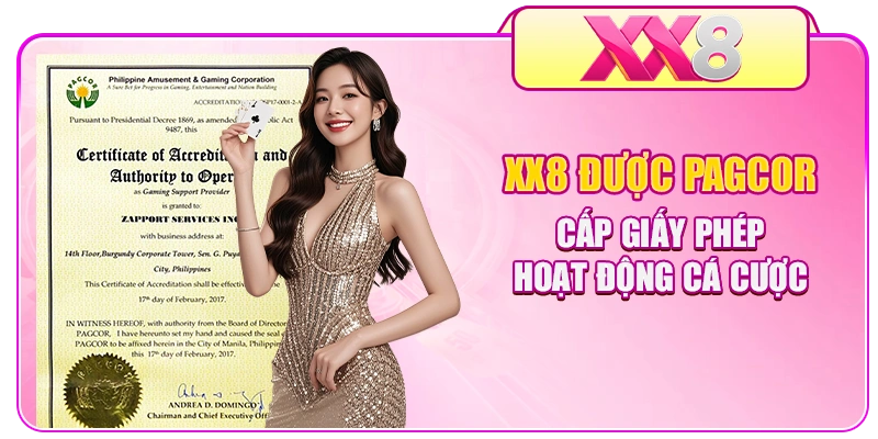 XX8 được PAGCOR cấp giấy phép hoạt động cá cược